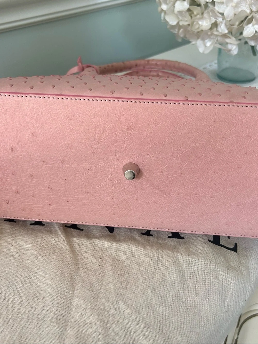 Pink Genuine Ostrich Leather LaNae Exotic  Satchel Tassel and Crossbody Strap